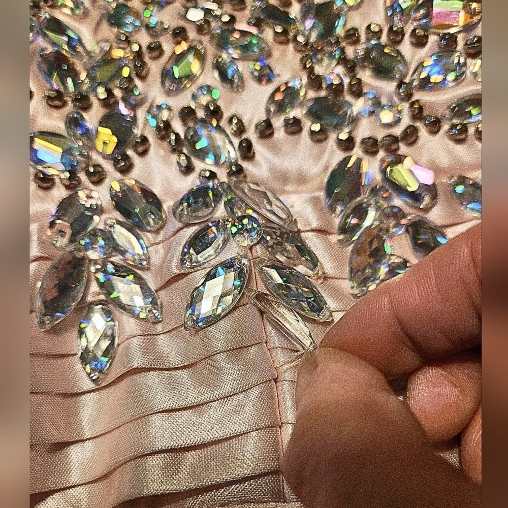 My Michelle Strapless Shimmery Beaded Gown - Picture 13 of 15